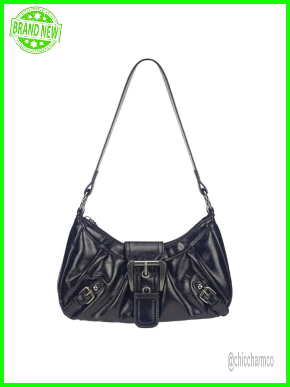 Y2K Faux Leather Ruched Shoulder Bag Punk Hobo Top Handle